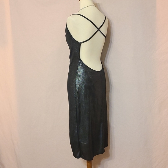 Drape Front Crisscross Open Back Metalic Black Dress - Picture 1 of 7